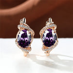 Simple Fashion Crystal Oval Stone Wedding Hoop EarringsEarringsPurple