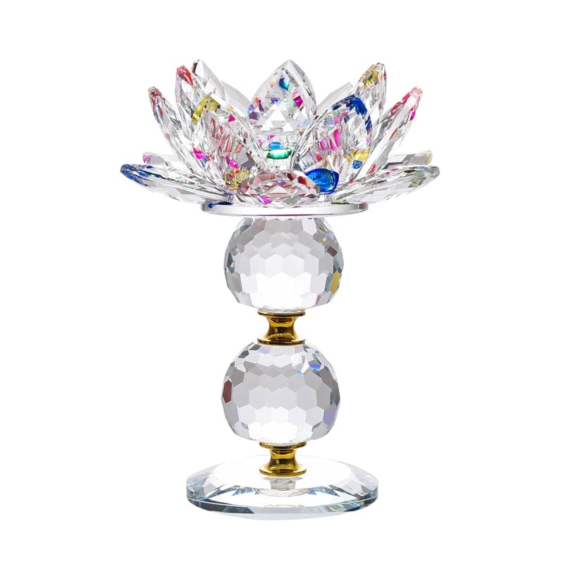Crystal Glass Lotus Flower Candle HolderHealing CrystalSMulti-Colored