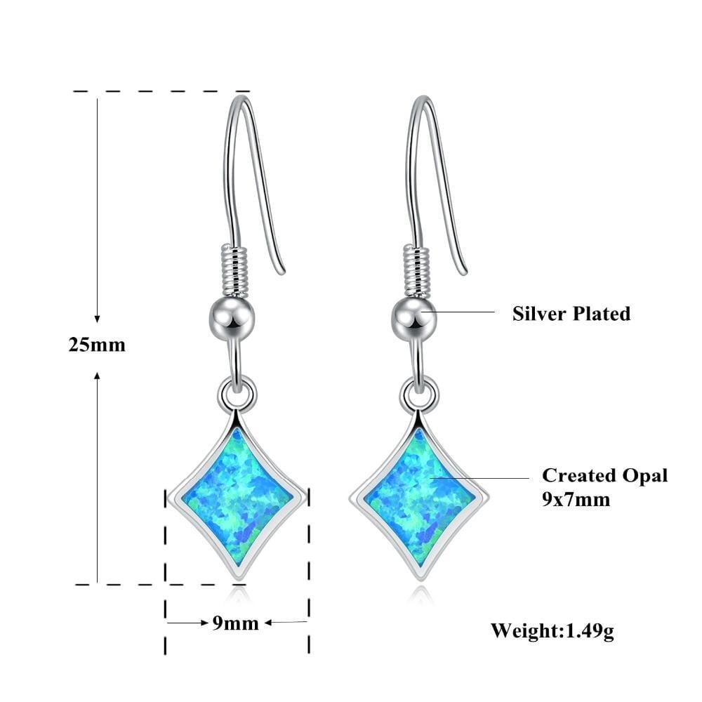 White Blue Rainbow Fire Opal Silver Earrings 1" - For WomenEarrings