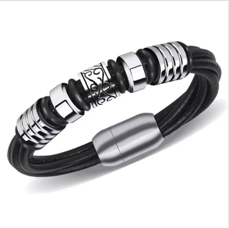 WWJD Fashion Classic Black Woven Leather Inlaid Cross Magnetic BraceletBracelet