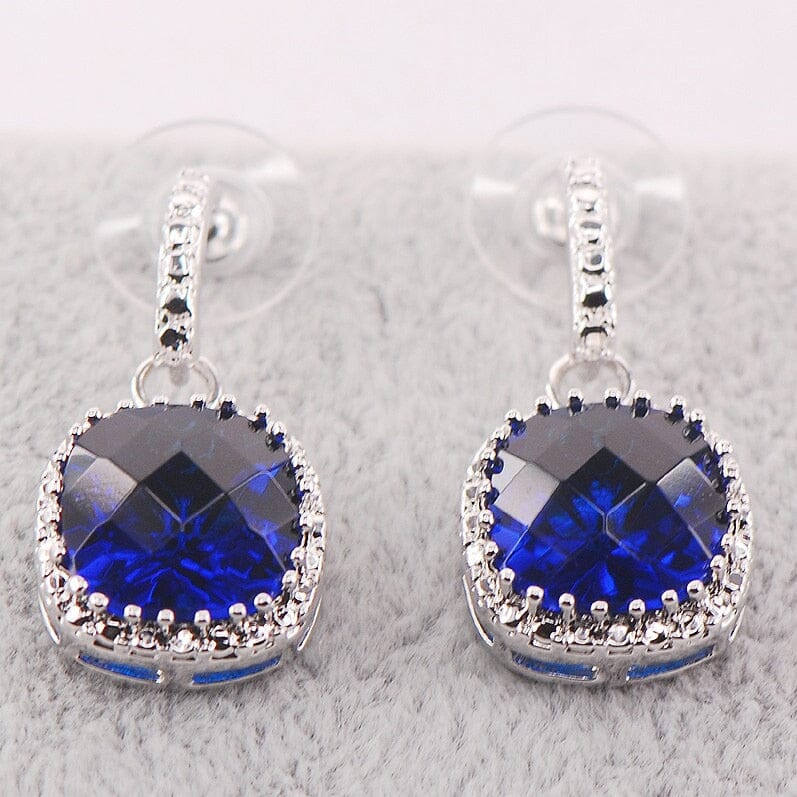Royal Design Sapphire Zircon Crystal Earrings - 925 Sterling SilverEarrings