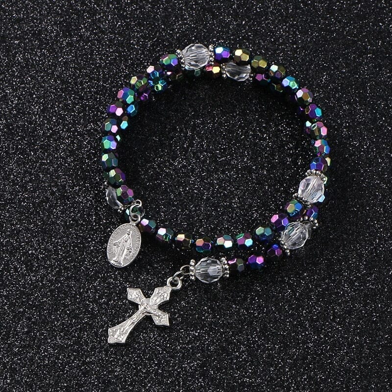 Double Layer Colored Beads Cross and Pendant WWJD BraceletBracelet