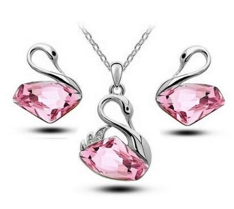 Swan Crystal Jewelry Set Necklace Earrings AtPerrys – AtPerry's