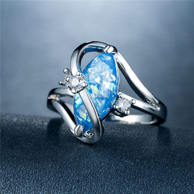 White Fire Opal Cubic Zirconia Ring - 925 Sterling SilverRing6blue