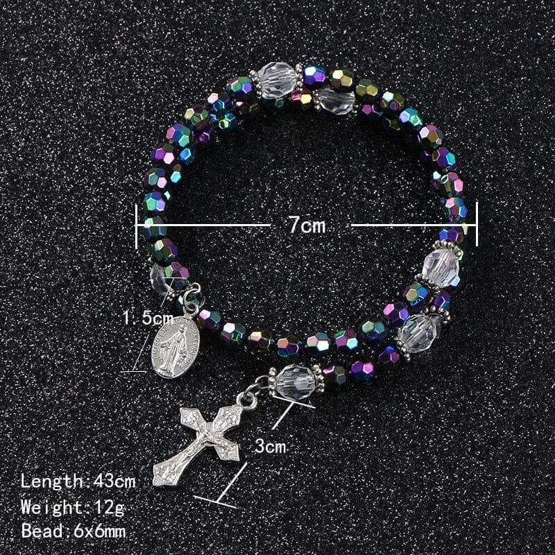 Double Layer Colored Beads Cross and Pendant WWJD BraceletBracelet