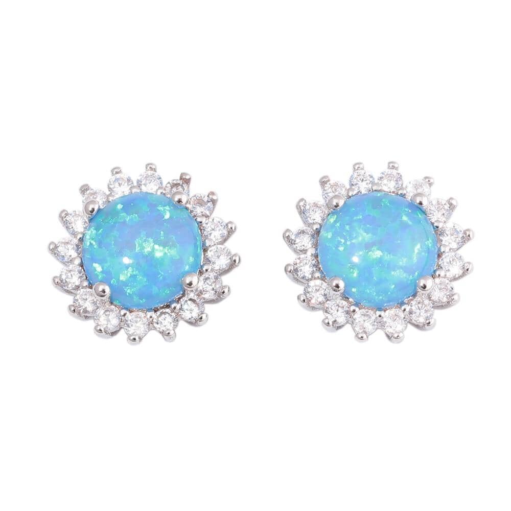 Blue Fire Opal Zircon Silver Stud EarringsEarrings