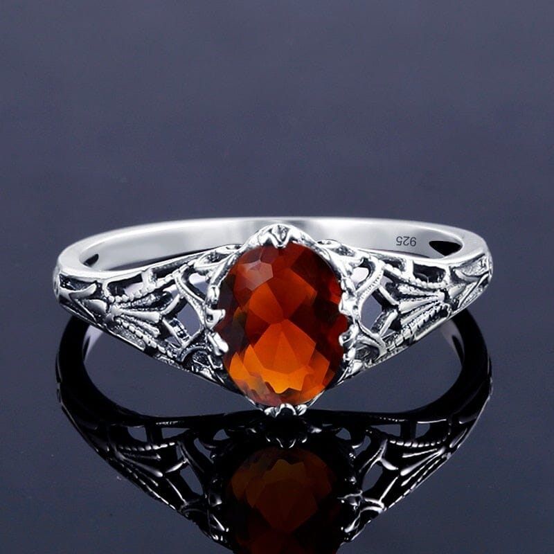 Vintage Brown Amber Stone Ring - 925 Sterling SilverRing