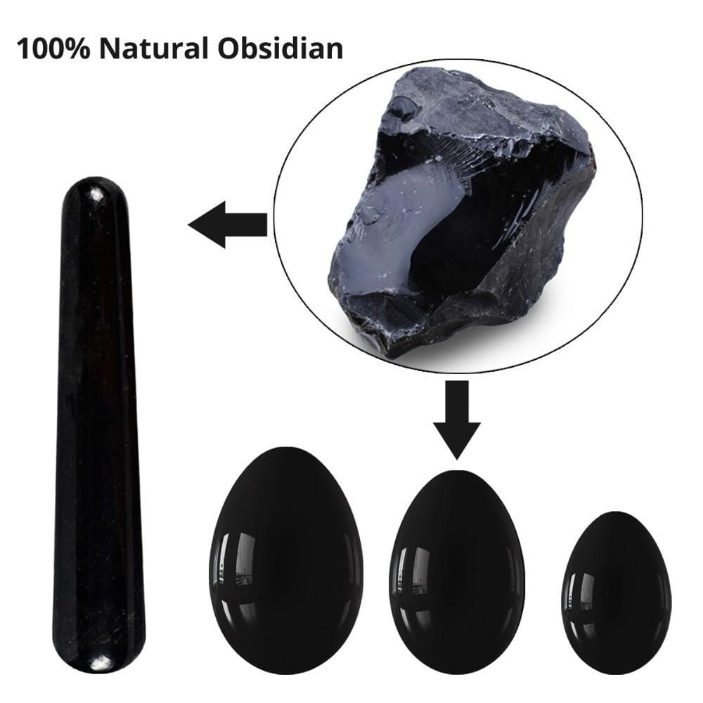 Natural Obsidian Yoni Egg Set With WandYoni Eggs