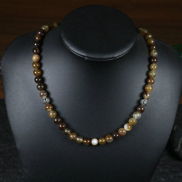 Natural Stone Meditation Beads NecklaceNecklaceStripe Agate Coffee