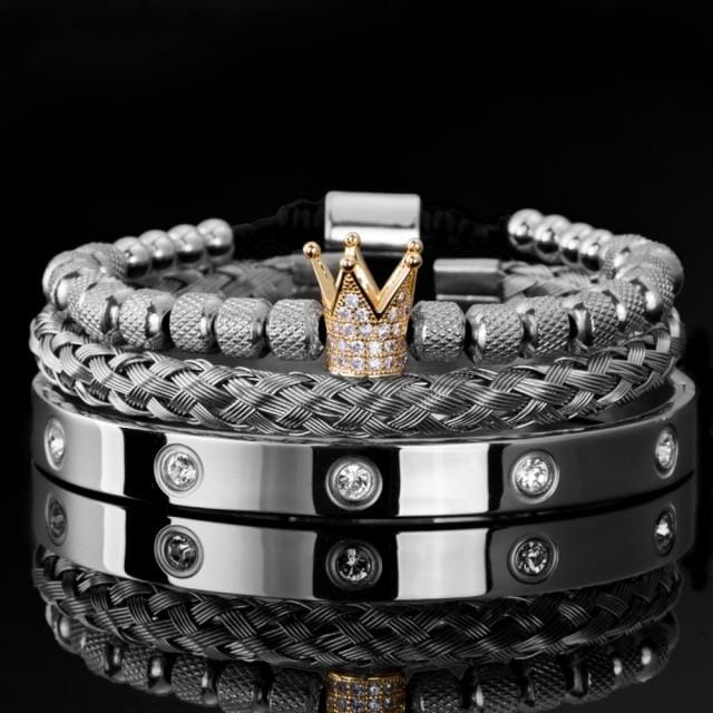 Luxury Royal Charm Bracelet SetBraceletSilver and Gold Crown - Crystals