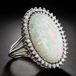 Charming White Fire Opal Zircon Oval RingRing
