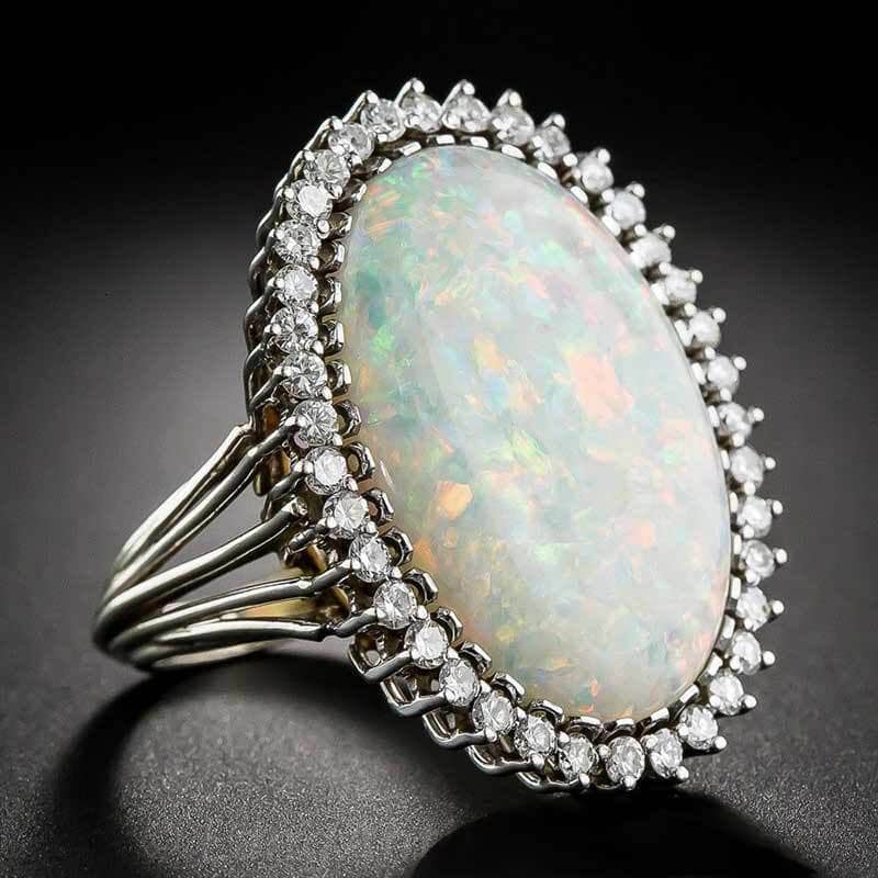 Charming White Fire Opal Zircon Oval RingRing