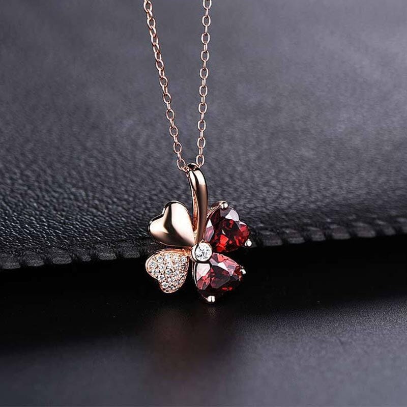 Lucky Clover Stylish Ruby Necklace - 925 Sterling SilverNecklacePomegranate red