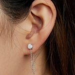 Long Tassel Asymmetric Opal Chain Stud Earrings - 925 Sterling SilverEarrings