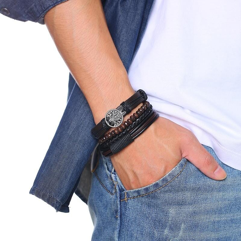 4Pcs/Set Braided Wrap Leather Bracelets for MenBracelet