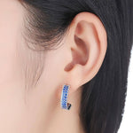 Geometric Blue Opal Aquamarine Stud Earrings - 925 Sterling SilverEarrings