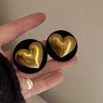 Big Black Round Gold Colour Heart Stud EarringsEarrings