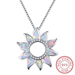 Cute Sunflower White/Blue Fire Opal Necklace - S925 Sterling SilverNecklaceWhite Opal Necklace