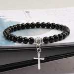 WWJD 6mm Boho Cross Natural Volcanic Stone BraceletBracelet