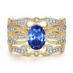 Luxury Engagement Sapphire Gold Ring - 925 Sterling SilverRing