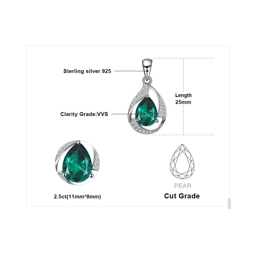 Green Pear Emerald Pendant - 925 Sterling SilverPendant