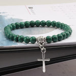 WWJD 6mm Boho Cross Natural Volcanic Stone BraceletBraceletDark Green17cm