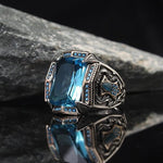 Vintage Handmade Turkish Mysterious Totem Ring For MenRingBlue6