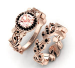 2 Pieces/set Exquisite Vintage Flower Vine Inlaid with Champagne Stones RingRing5rose gold