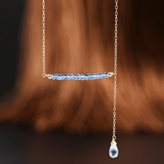 14K Gold Unique Water Drop Design Sky Blue Topaz NecklaceNecklace45cm