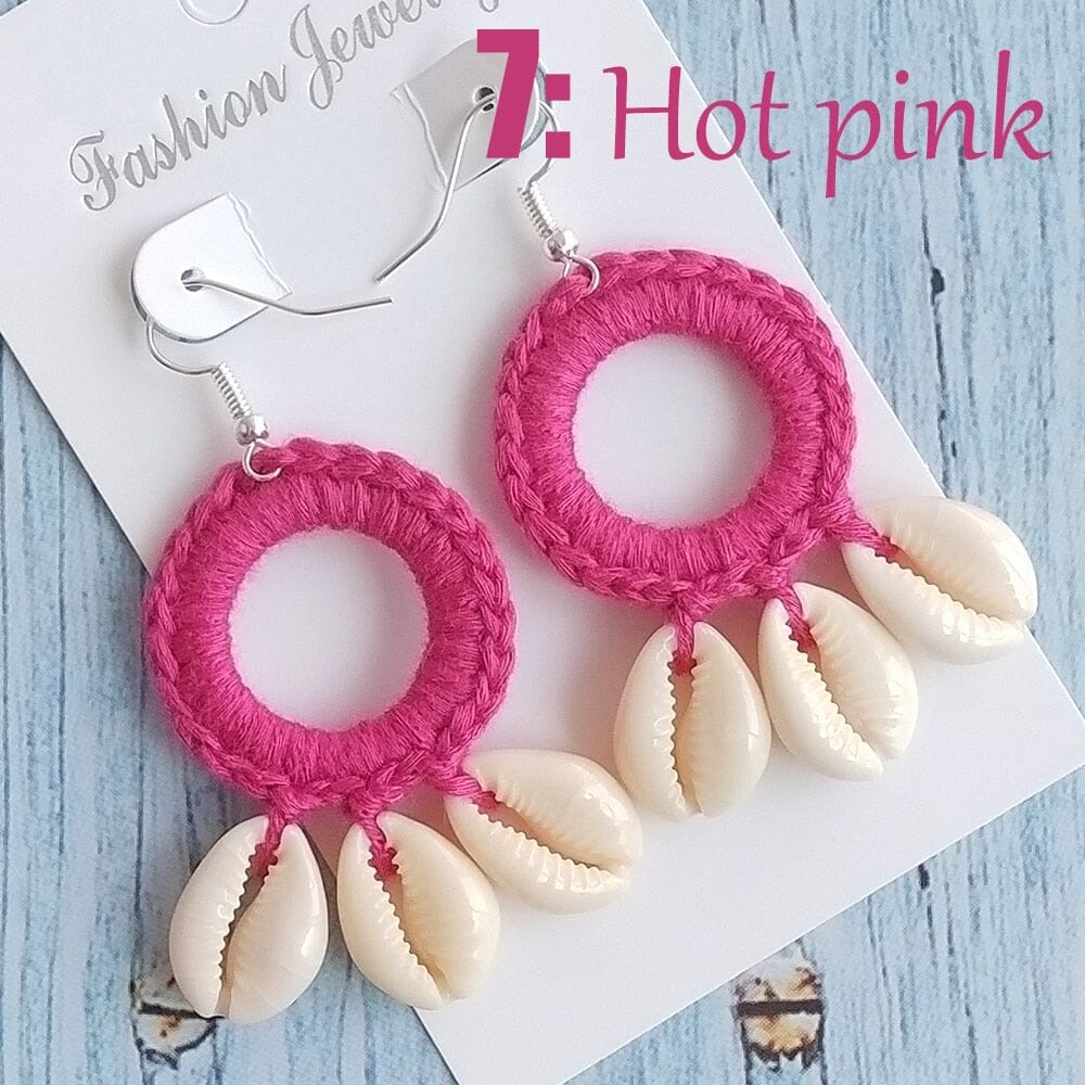 Fashion Boho Beach Puka Shell Crochet EarringsEarringshot pink