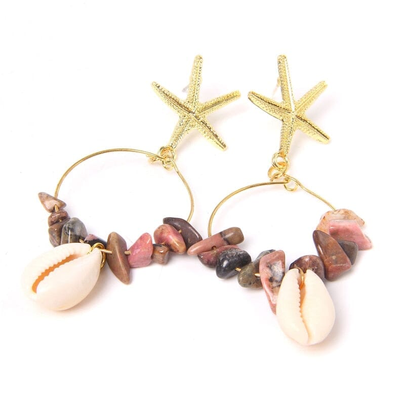 Boho Puka Shell Stone Chips Starfish Charm EarringsEarrings