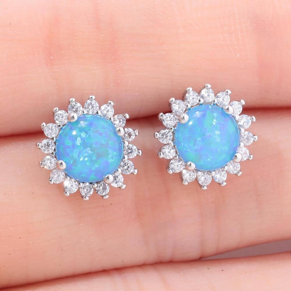 Blue Fire Opal Zircon Silver Stud EarringsEarrings
