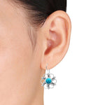 European Fashion Flower Turquoise Drop Earrings - 925 Sterling SilverEarrings