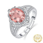 Pink Flower Oval Created Sapphire Adjustable Ring - 925 Sterling SilverRing