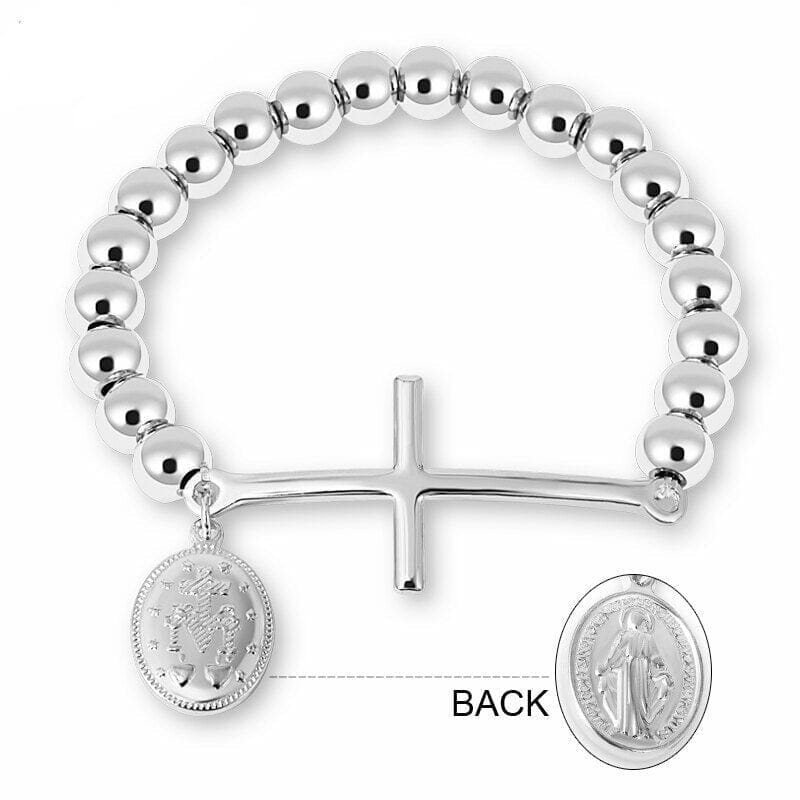 WWJD Virgin Mary Rosary Cross Stretch Strand Stainless Steel BraceletBracelet