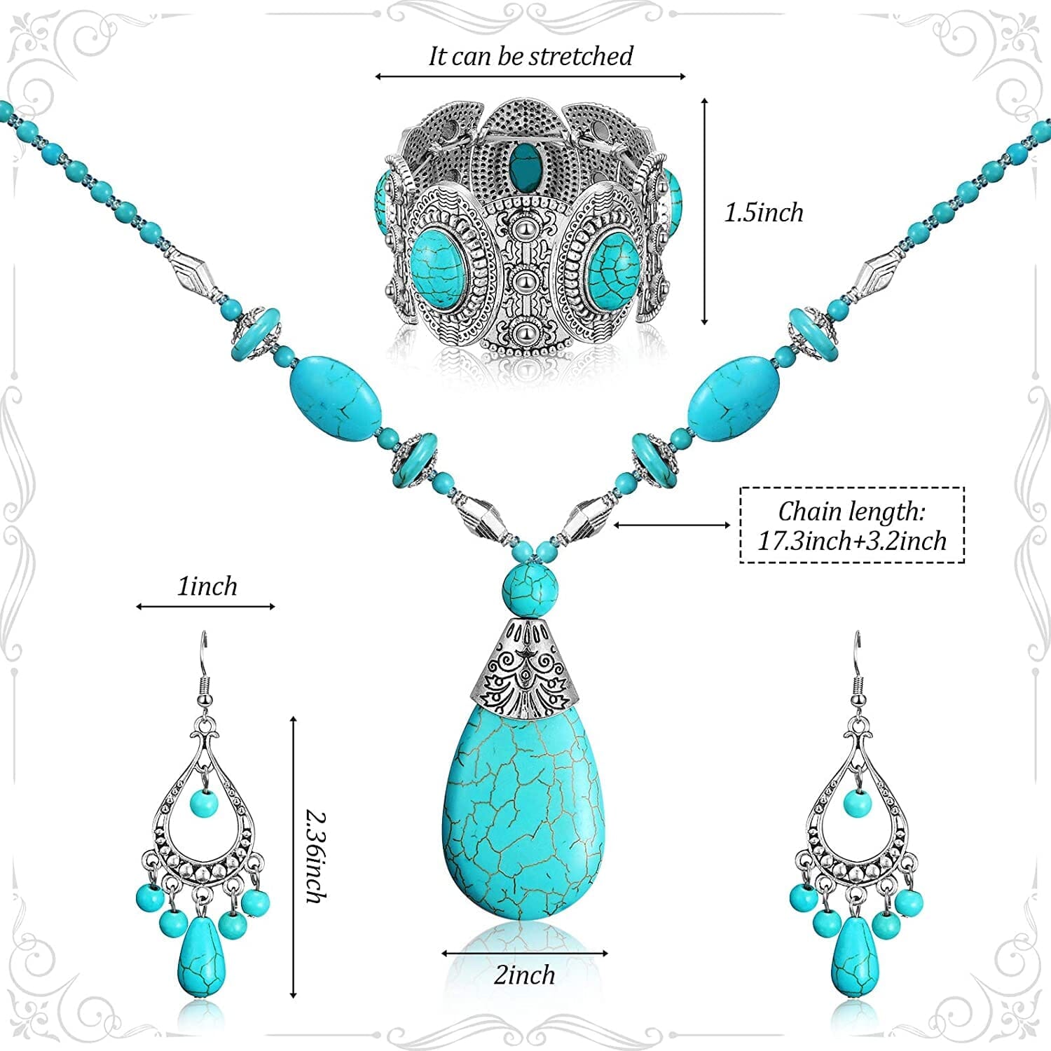 Trendy Bohemian Turquoise Jewelry SetNecklace