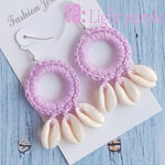 Fashion Boho Beach Puka Shell Crochet EarringsEarringslight purple