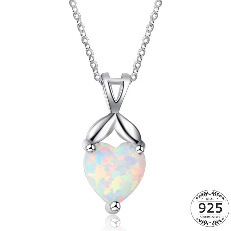 Solitaire Opal Heart Pendant Necklace - 925 Sterling SilverNecklace