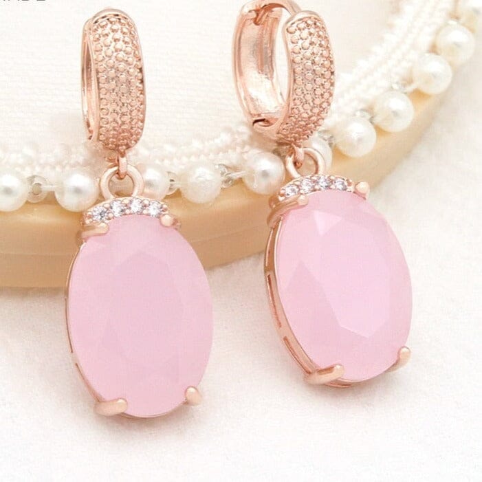 Large Lovely Pink Opal Dangle Earrings - 585 Rose GoldEarrings