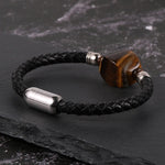 Tiger Eye and other Stones Genuine Leather Stainless Steel Buckle WristbandBracelet