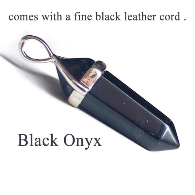 19 Design Natural Crystal Pendant Black Leather NecklacesNecklaceBlack Onyx