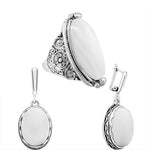 Fashionable Oval Opal Jewelry Set - Necklace, Earrings & RingJewelry SetEarring & Ring - White8