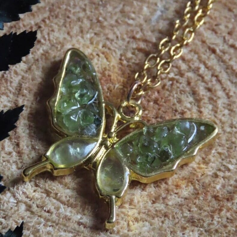 Whimsical Peridot Crystal Butterfly NecklaceNecklace