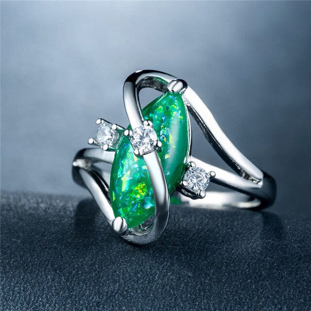 White Fire Opal Cubic Zirconia Ring - 925 Sterling SilverRing9green