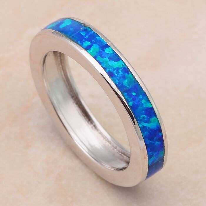 Blue Fire Opal Silver Stamped RingRing