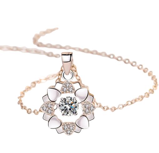 Moissanite Crystal Round Flower NecklaceNecklace