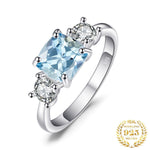 3 Stone Square Natural Sky Blue Topaz Ring - 925 Sterling SilverRing6