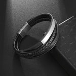WWJD Fashion Classic Black Woven Leather Inlaid Cross Magnetic BraceletBraceletA6569-Silver