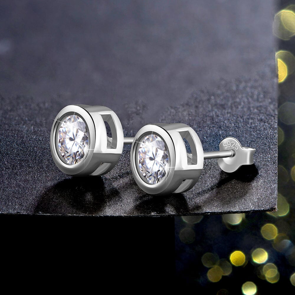 Sparkling Diamond Stud Earrings - 925 Sterling SilverEarrings