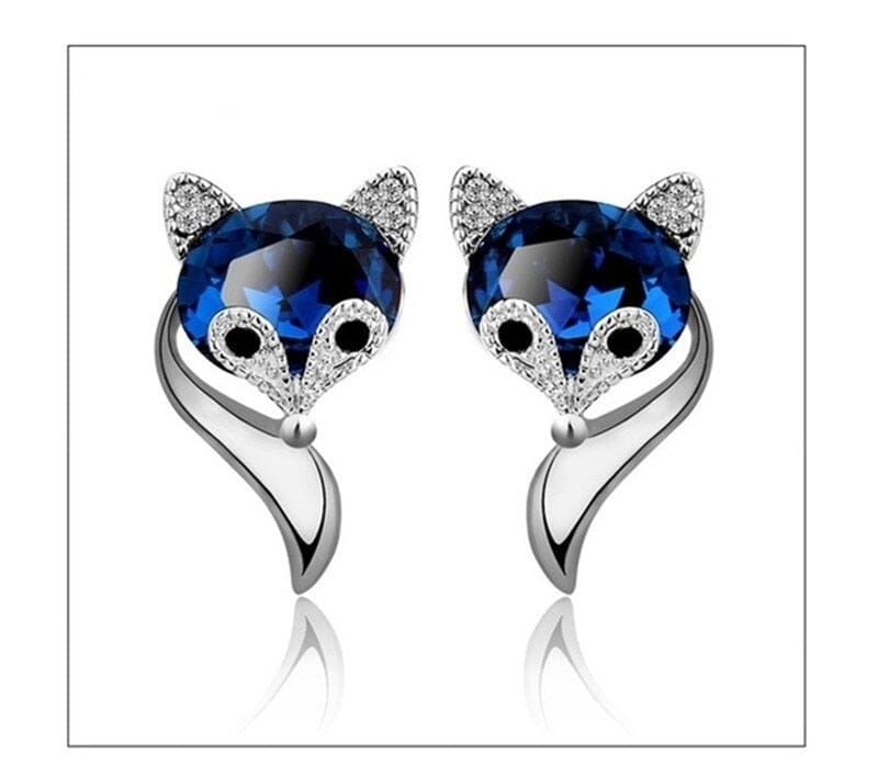 King Sweet Fox Sapphire Crystal Earrings - 925 Sterling SilverEarringsSilver